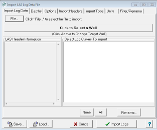 Import LAS log data dialog